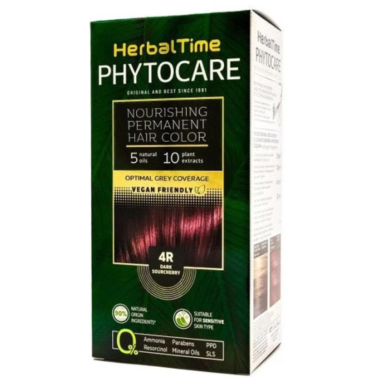 Herbal Time Phytocare permanentní barva na vlasy natural Vegan 4R temná višeň 130 ml