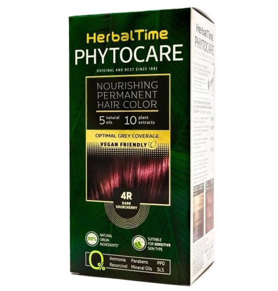 Herbal Time Phytocare permanentní barva na vlasy natural Vegan 4R temná višeň 130 ml